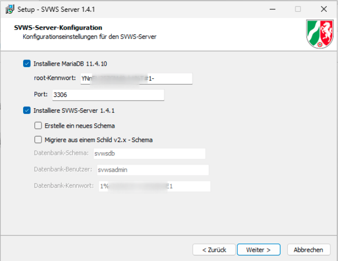 Serverkonfiguration bei der Installation