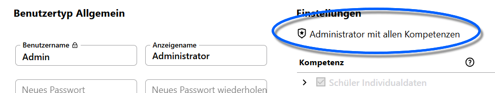 Ist ein Benutzer ein Administrator, wird dies hier angezeigt. Benutzer als Administrator gekennzeichnet