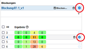 Der blaue Haken aktiviert eine Blockung und ein Ergebnis. Blockung-aktivieren