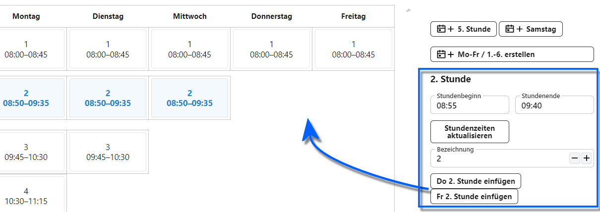 Fügen Sie Stunden mit Beginn- und Endzeit hinzu
