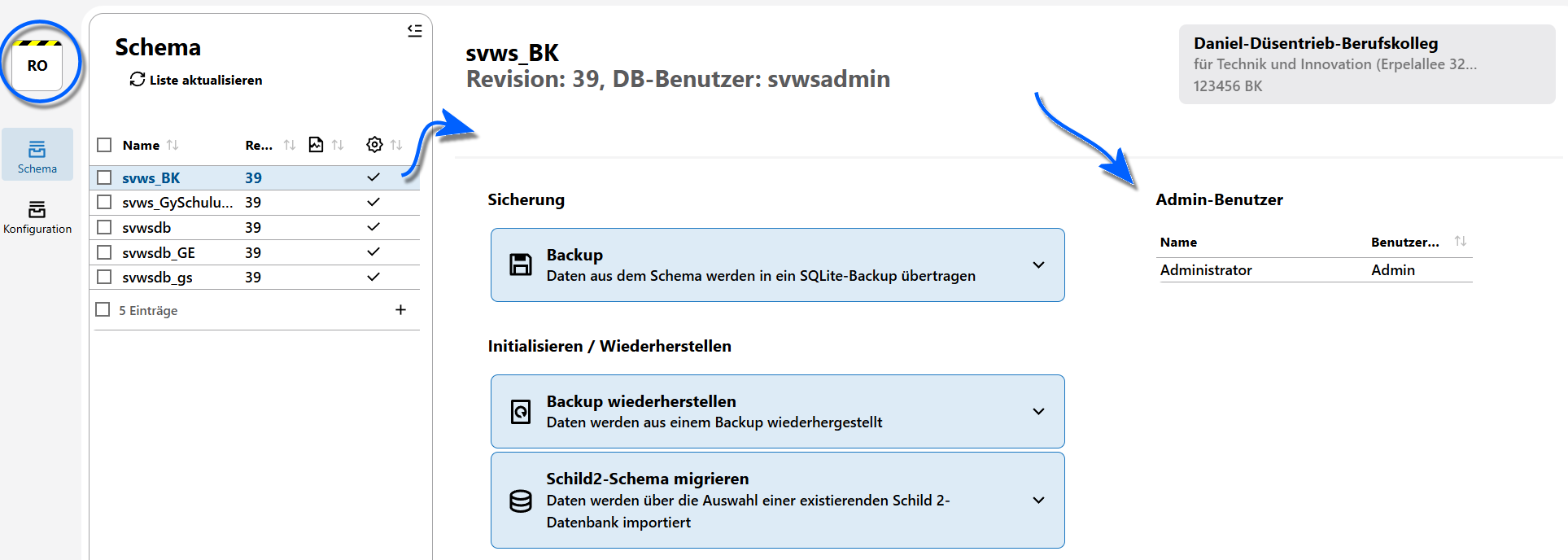 Übersicht der Schemata im Admin Client.