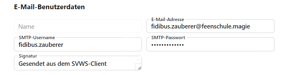 Anmeldeinformationen für den SMTP-Server