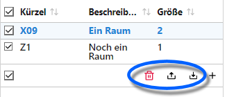 Optionen in der Auswahlliste: Löschen, importieren, exportieren