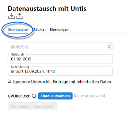 Stundenplanimport über die GPU0001.txt aus Untis