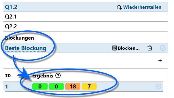 Voraussetzung für Mehrfachblockungen: nur ein Ergebnis in der Blockung
