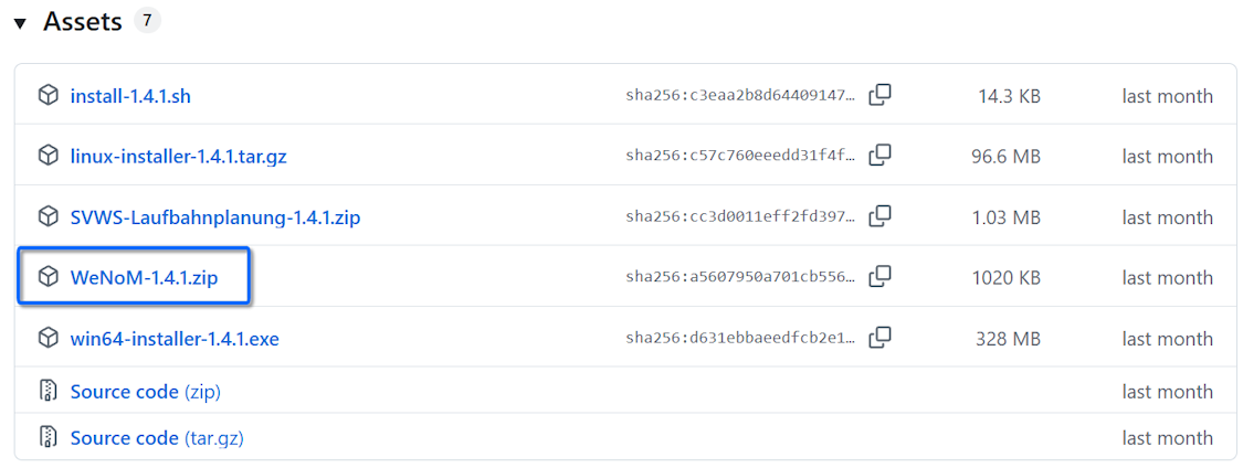 Laden Sie die Programmdateien von Github herunter, hier: WeNoM-x.x.x.zip