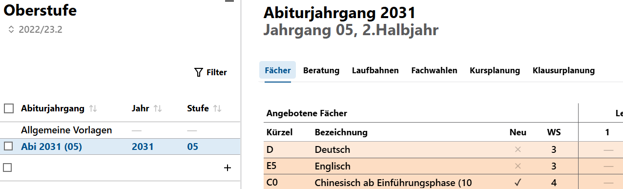 App Oberstufe Übersicht über die Tabs