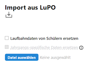 Wählen Sie aus, welche Dateien Sie importieren möchten und welche Daten dabei im SVWS-Server überschrieben werden. Dialog zur Auwahl von Lupo-Dateien zum Import