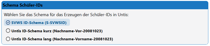 Wählen Sie, wie Schüler-IDs in Untis gespeichert werden. Wahl der Art der Schüler-IDs