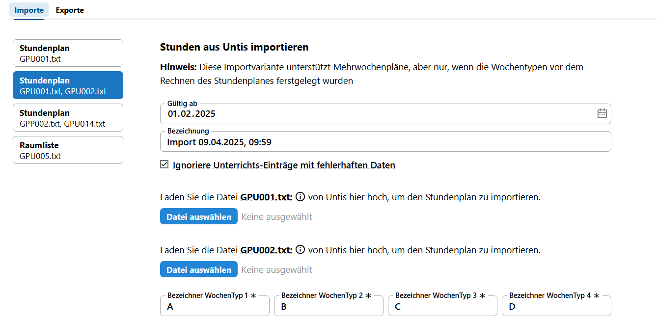 Importieren Sie Stundenpläne mit unterschiedlichen Daten und Ihre Räume Importmöglichkeiten für Untis-Daten