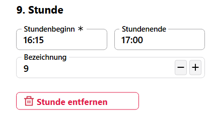 Bearbeiten/Löschen Sie Stunden und Tage. Bearbeiten und Löschen Sie Stunden