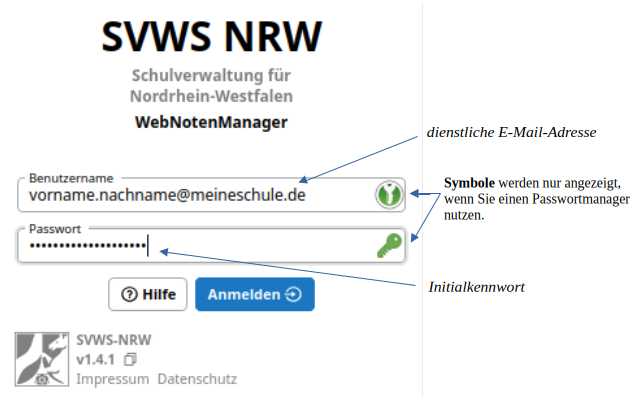 Anmeldefenster zum WebNotenManager